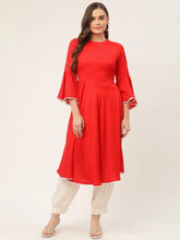 flared sleeves, pom-pom lace flared kurta